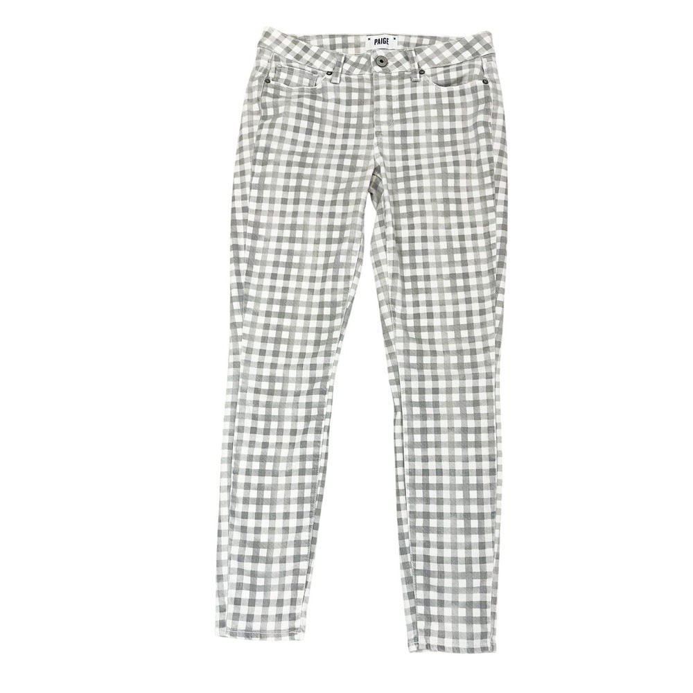 Paige Verdugo Ankle Gingham Check Skinny Jeans Gray White - Size 29